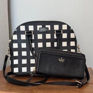 Kate Spade Grove Street Carli satchel in black & white pop art checkered print